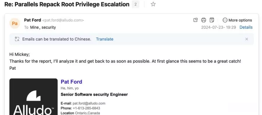 macOS虚拟化软件Parallels Desktop存在漏洞，可取得root权限