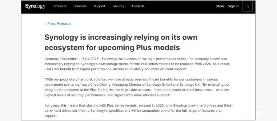 群晖科技消费型NAS将限制使用第三方硬盘