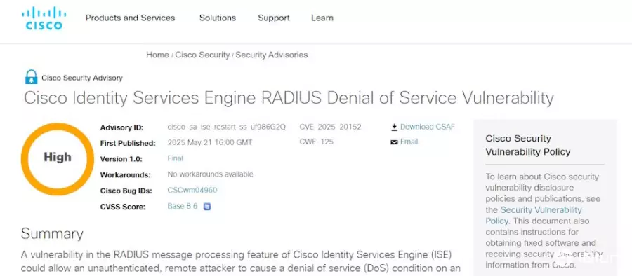 思科修补ISE、CUIC的拒绝服务及权限提升漏洞