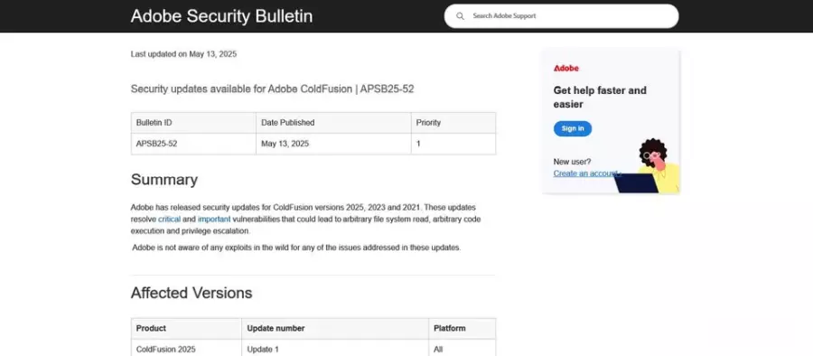 Adobe发布5月更新，呼吁IT人员优先处理ColdFusion安全漏洞