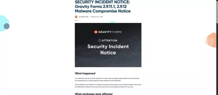 WordPress表单插件Gravity Forms疑遭供应链攻击，被植入后门程序