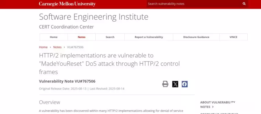 HTTP/2新漏洞MadeYouReset可引发大规模DoS攻击