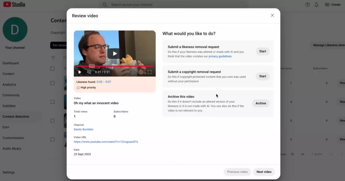 YouTube推出“AI肖像侦测”工具，协助打击AI伪造内容