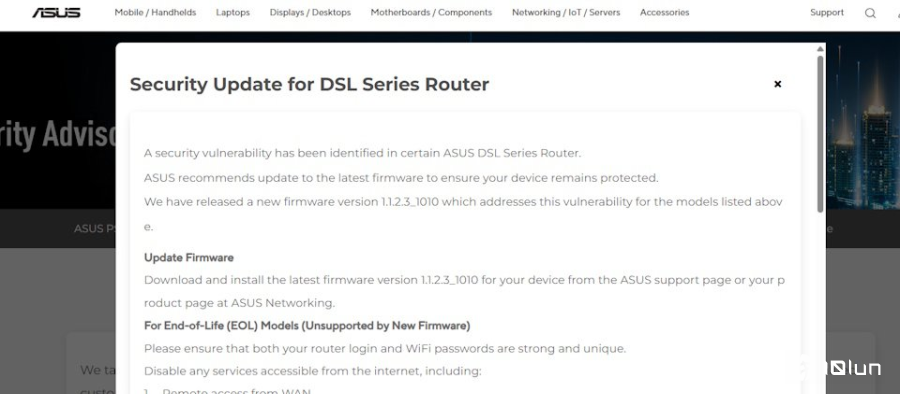 华硕DSL系列路由器存在重大漏洞，若不处理攻击者可绕过身份验证