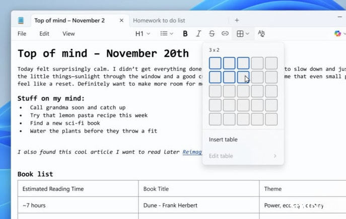 Windows 11记事本添加表格功能 支持Markdown创建与编辑