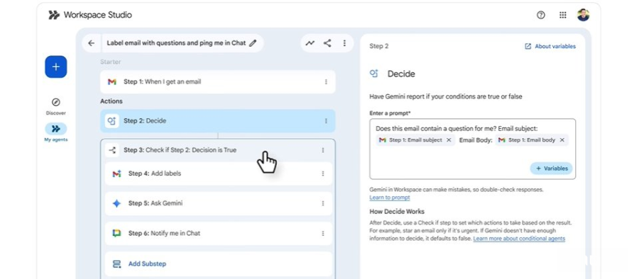 Google推Workspace Studio，无程序代码开发AI代理自动化企业工作流程
