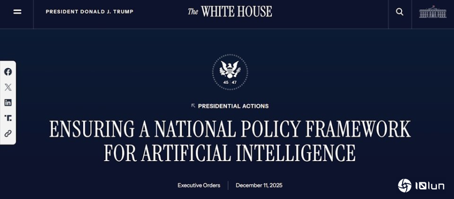 白宫推动国家级AI框架，避免州法碎片化