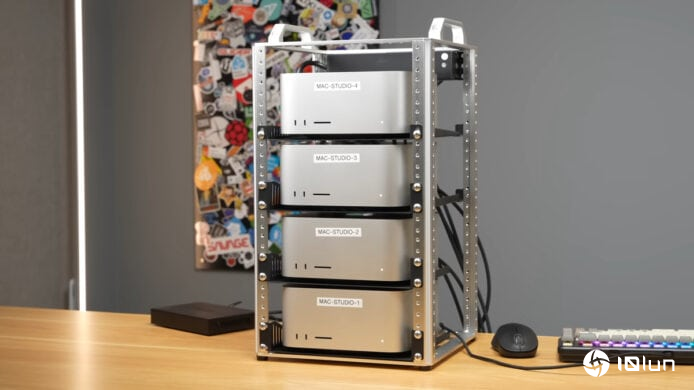 将4部Mac Studio组成 私人AI运算平台 统一内存1.5TB打低其他工作站